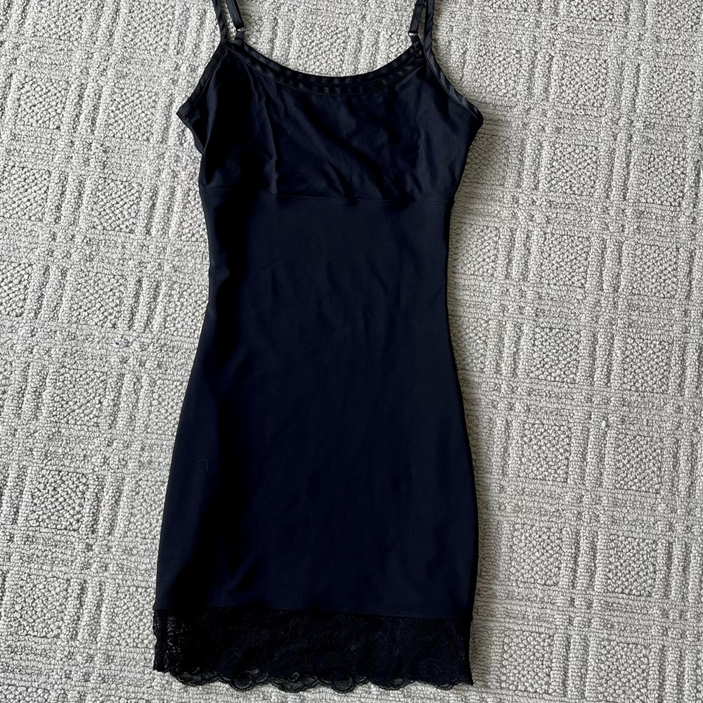 I Am Yummie black slip shapewear with lace hem